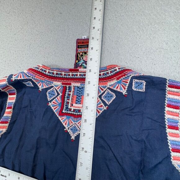 Johnny Was Blouse Womens Small Blue Embroidered Peasant Top Boho Ethnic Bib - Picture 12 of 15